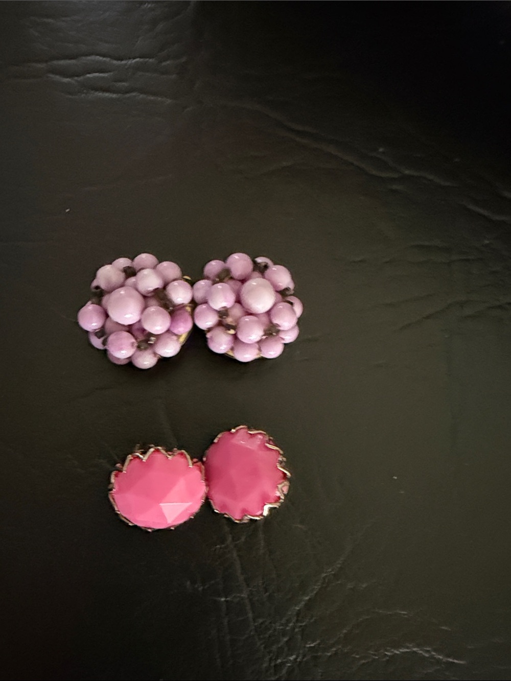 Cluster Bead and Faceted clip on Earrings - Pink and Lavender